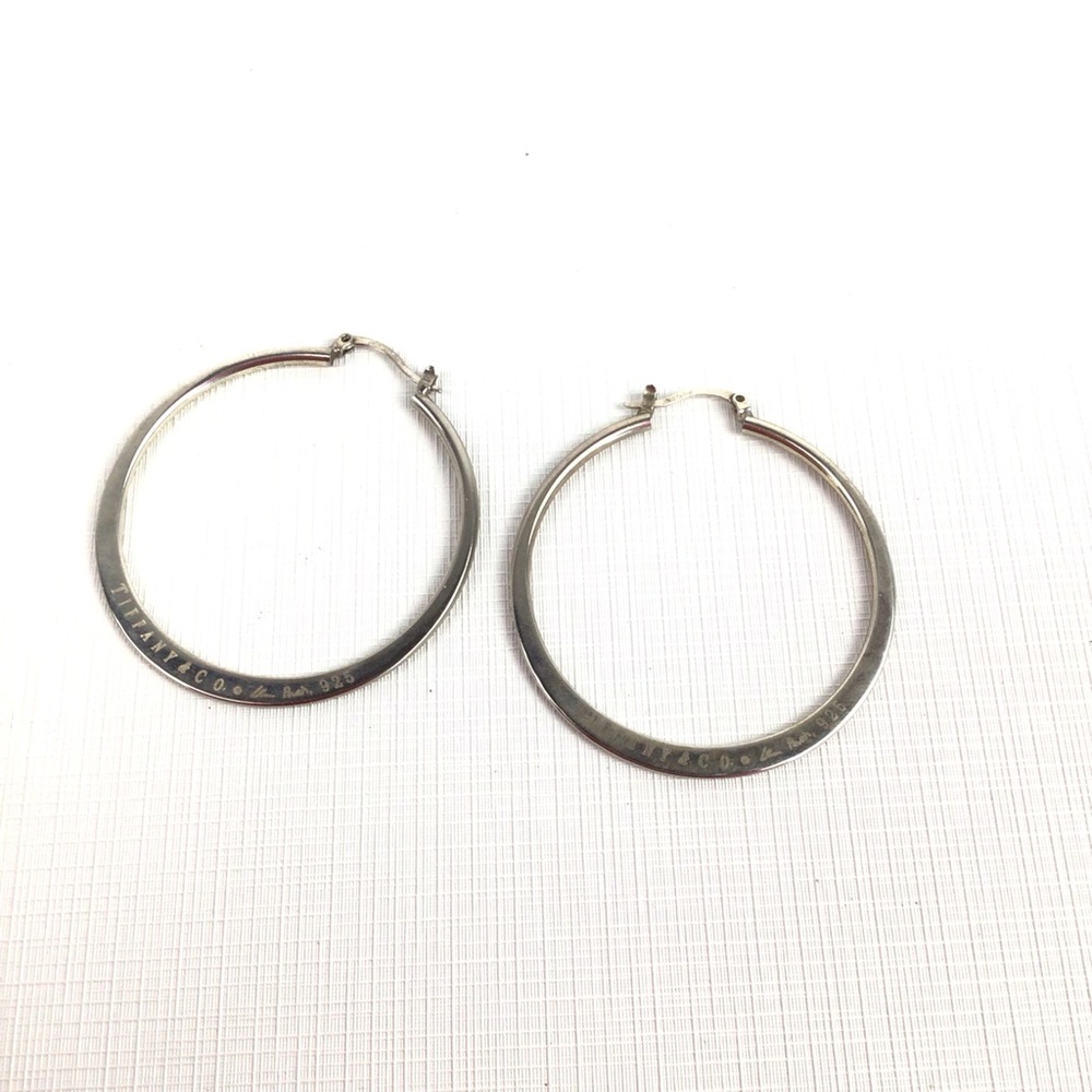 Retired TIFFANY & CO ELSA PERETTI Sterling Silver Flat Hoop Earrings